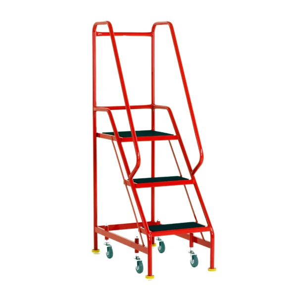 Steptek Narrow Aisle Mobile Steps - 3 Tread Red